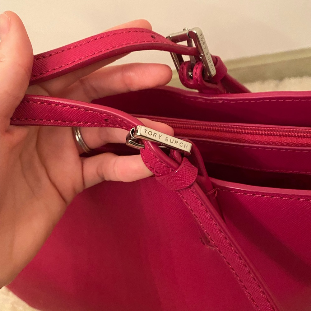 Tory Burch Emerson Large Hot Pink Saffiano Leather Buckle Tote - Picture 9 of 16